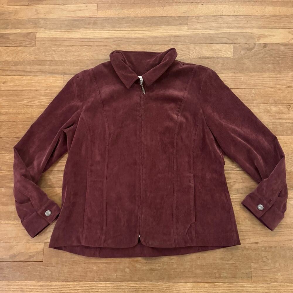 Christopher & Banks purple corduroy zip front long sleeve jacket size XL b12